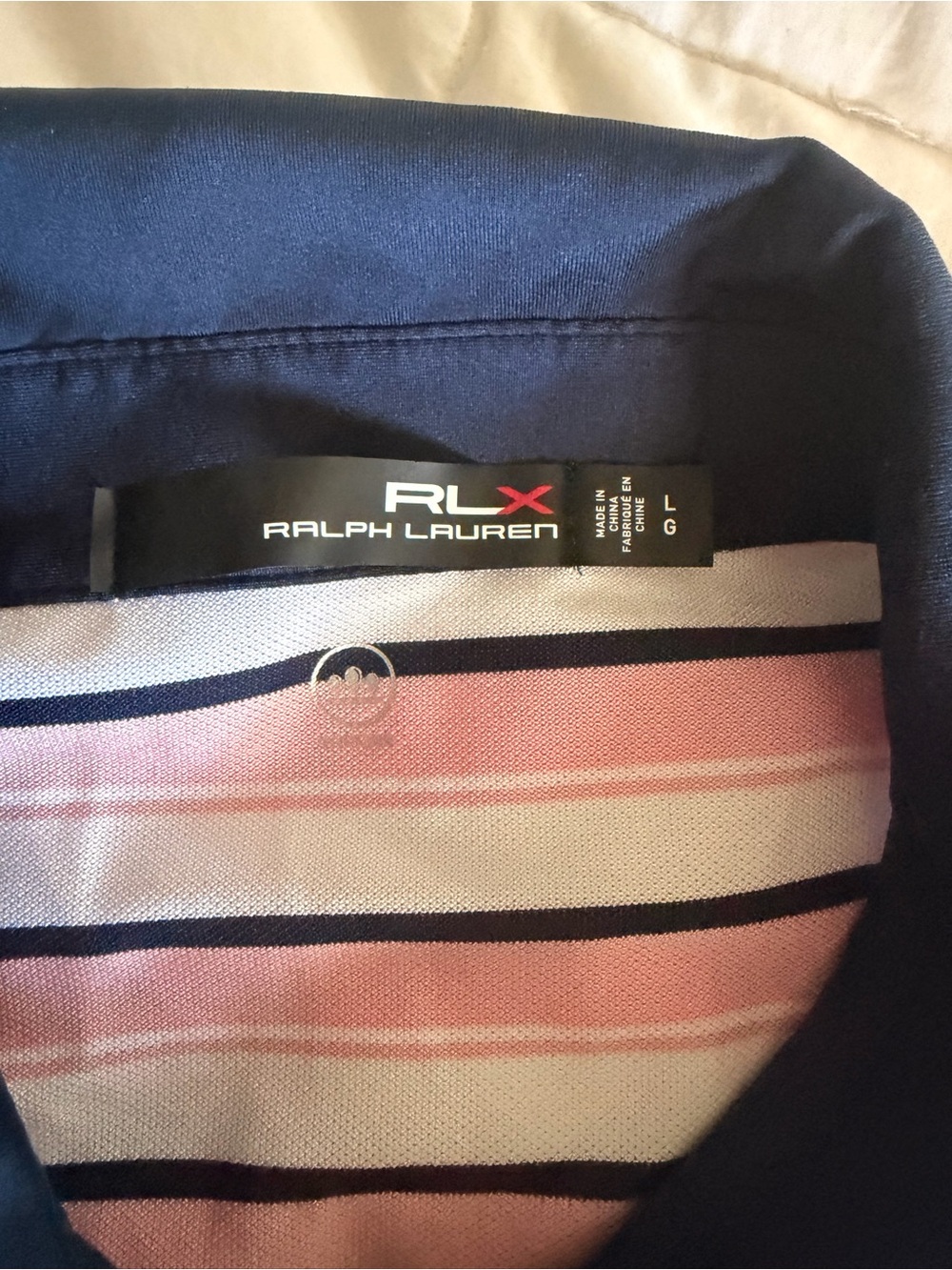 Ralph Lauren RLX Striped Polo — Navy, Pink & White